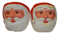 Vintage 1950s Gas Light Pole Covers Christmas Plastic Santa Claus Heads 22x22 picture