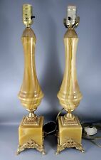 Vintage Pair Of Onyx Marble Table Lamp Light Mid Century Modern 21in Tall picture