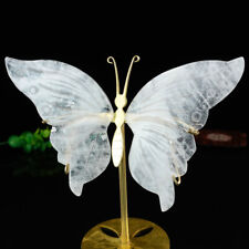 5 Inches Natual Crystal Angola Quartz Butterfly Wings Decor Gift Statue + Stand picture