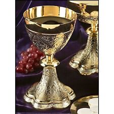 Orthodox Gold Plate Vine Embossed Chalice and Paten Set For Church 8 1/4 In picture