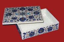 12x9 Inches White Marble Handmade Box Lapis Lazuli Stone Inlay Work Jewelry Box picture