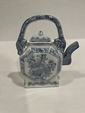 Vintage Chinese Porcelain Blue & White Octagonal Floral Teapot picture