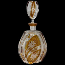 Bohemian Elegance: Amber-Colored Cut Crystal Decanter with Stopper picture