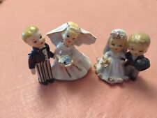 2 for 1 Kitschy 1956 Lefton Porcelain Bride & Groom Cake Toppers Wedding Bell picture