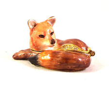 Lady Fox Pewter Bejeweled Hinged Miniature Trinket Box Kingspoint  picture