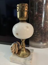 Vintage Marble Base Table Lamp Milk Glass Hand Painted Gold Atomic Stars picture