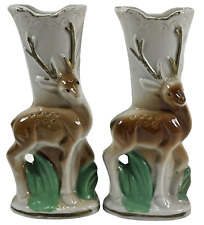 Vintage Pair Deer Bud Vase Pair Set of 2 Ceramic Mid Century MCM Hunting picture