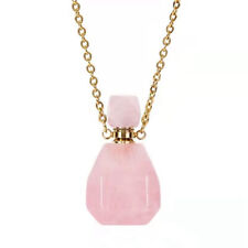 Natural Rose Quartz Crystal Essential Oil Perfume Bottle Pendant Necklace Reiki picture