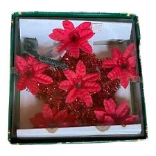 1990’S  Vintage Chritmas Tree Topper Star Foil Pointsettia 11 Lights In Box picture