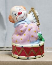Jasco Clown Bell Bisque Porcelain Figurine Sitting Drum Harp Pink Blue Vtg 1978 picture