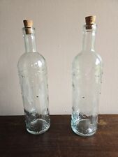 Set Of 2 VTG Botella Cristal F.Diaz Embossed Clear Wine Bottles/Decaturs W/Corks picture