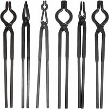 6 pcs Beginner Blacksmith Tongs Flat Jaw,Pick Up,Scroll Blacksmith Forge Tongs  picture