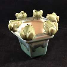 Hexagonal FROGS Planter Majolica Style Ceramic Six Sided Drip Glaze picture