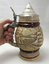 1977 TALL SHIPS Lidded Ceramic Beer Stein Nautical Maritime History MIB Avon VTG picture