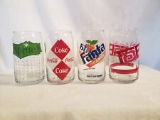 Vtg Set Coco Cola Drinking Glasses Coke, Sprite, Tab, Fanta Orange. Can shaped  picture