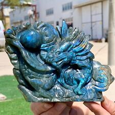 1.66LB Natural beautiful labradorite crystal hand- carved dragon healing picture