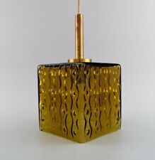 Scandinavian design. Ceiling lamp / pendant in mouth-blown art glass and brass. picture