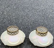 C1910 Bohemian Glass Kralik Rose Bowls. Diamond Quilt Pattern. Opaline Glass. picture
