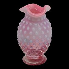 Vtg Fenton Glass Vase Cranberry Pink Opalescent Hobnail Small Ruffled Edges 4