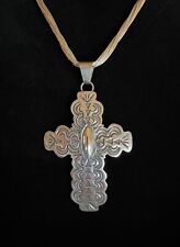 Large Beautiful Navajo Hand Stamped Sterling Silver Cross Arnold Blackgoat 3 ¼” picture