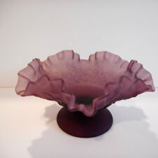 Vintage Westmoreland Purple Satin Glass Footed Crimped Bowl Leaf Pattern 8 Inch picture