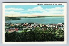 Munising MI-Michigan, Aerial Overlooking Lake Superior, Vintage c1948 Postcard picture