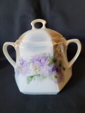 Vintage Sugar Bowl with Lid Iridescent Cream Base with Lilac Flowers picture