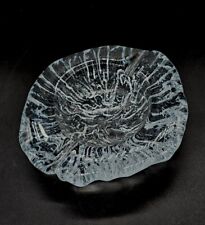 Vintage Blenko Art Glass Crystal Clear Glacier Ice 3 Toed Ashtray Trinket Dish  picture