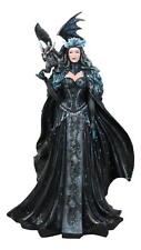 Large Gothic Necromancy Black Dragon Witch Dark Queen In Long Gown Statue picture