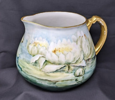 Vintage Hand Painted Cider Pitcher Water Lilies Floral Gold Trim Limoges France picture