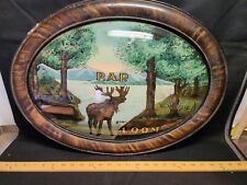Antique Reverse Painted Moose Lodge PAP LOOM  Picture Bubble Glass Tiger Oak picture