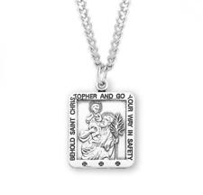 Engraved Saint Christopher Square Sterling Silver Medal Size 1.0in x 0.7in picture