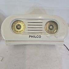 1942 PHILCO Model 42KR5 Promotional 5 Tube Clock Radio White Wood Gold Owl Eyes  picture