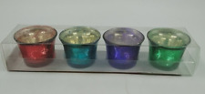 Set of 4 Multicolor Glass Votive Tea Light Candle Holders Red Blue Purple Green picture