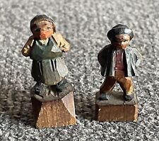 VTG Miniature Hand Carved Wood Man & Woman Wooden Statue Figurine picture