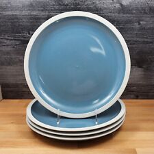 Mainstays Dinner Plate Set of 4 in Blue With White Trim 11 Inch picture