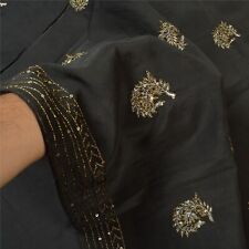 Sanskriti Vintage Black Sarees Pure Silk Hand Beaded Premium Sari Craft Fabric picture