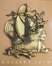 MINTY MID CENTURY REGENCY GOLD SHIP WALL ART VTG SCULPTURE 50'S GALLEON  picture