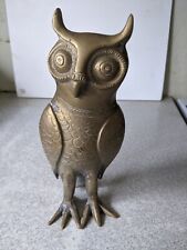 LOVELY  HEAVY VINTAGE BRASS OWL FIGURE / FIGURINE - 8 INCHES TALL picture