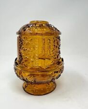Vintage Indiana Stars and Bars Amber Glass Fairy Light Lamp Candle Holder 2 Pc. picture