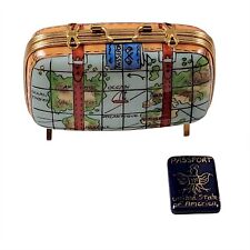 Rochard Limoges Peint Main Trinket Box Suitcase with Maps picture