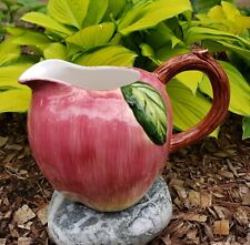Vintage Red Apple Ceramic Pitcher w/Twig Wood Stem Handle Giftcraft China picture