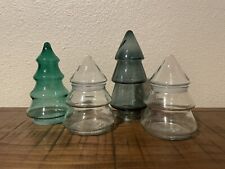4 Vintage Glass Christmas Tree Apothecary Jars Anchor Hocking picture