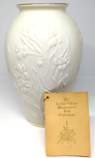 Lenox Masterpiece Collection Embossed Ivory Bone Floral Vase 24K Gold Trim 8