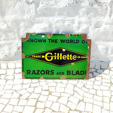 1940s Vintage Gillette Razor & Blade Advertising Enamel Sign Board Rare EB185 picture
