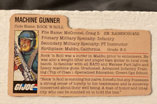 1982 GI Joe ROCK ‘N ROLL File Card Only Near Mint ARAH Peach Machine Gunner picture