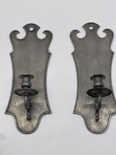Set of vintage pewter wall mounted sconces candle holders Italy stamped picture