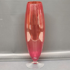 Orange Glass Optic Vase MCM Large 1950s Vintage Italian Ribbed Footed 17-1/2