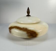 Vintage Onyx Stone Round Dish with Lid Trinket Jewelry Holder Nice Veining w Lid picture