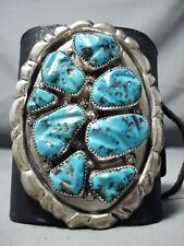 FABULOUS VINTAGE ZUNI SLEEPING BEAUTY TURQUOISE STERLING SILVER BOWGUARD picture